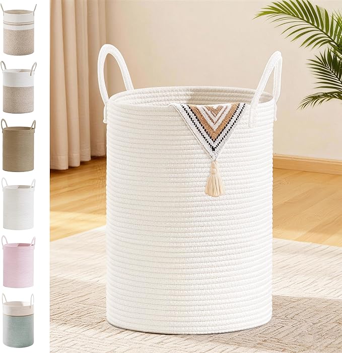 Tall Laundry Basket with Handles, 58L Portable Dirty Clothes Hamper, Boho