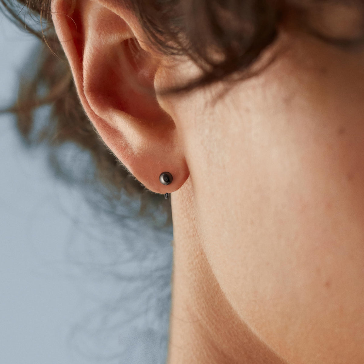 Black Half Hoop 925 Sterling Silver Little Ball Huggie Black Hug Hoop Earring for Women