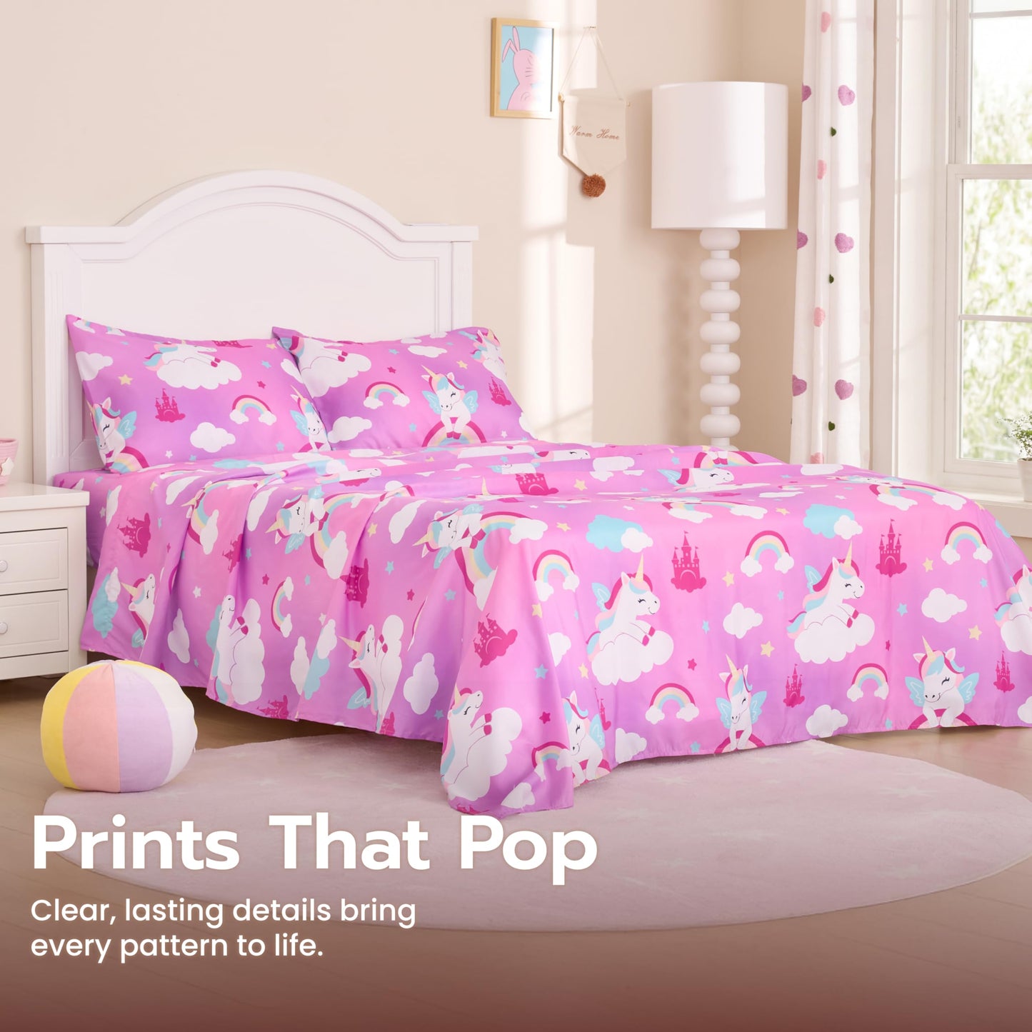 Joiedomi Kids Full Sheet Set Purple Unicorn - 4 Piece Soft Microfiber Bed Sheets - Deep Pocket Wrinkle Free, Cozy Toddler Bedding Set, Fade Resistant Breathable for Boys Girls Teens