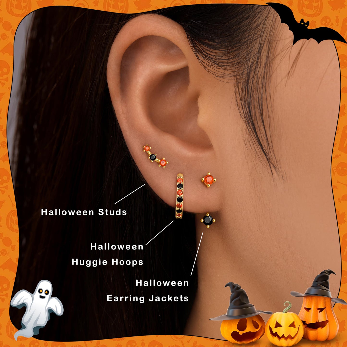 Halloween Accessories Earrings for Women Jewelry Gifts, Halloween Custumes Ghost Pumpkin Studs Huggie Hoop Earrings, Orange Black Spooky Cute Fun Holiday Gifts