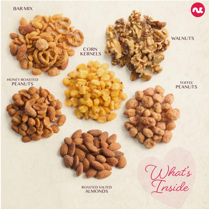 NUT CRAVINGS - Valentines Day Mixed Nuts Heart Shaped Gift Basket, Love in A Box (6 Assortments) Romantic Food Arrangement, Healthy Snack Care Package, Food Assortments