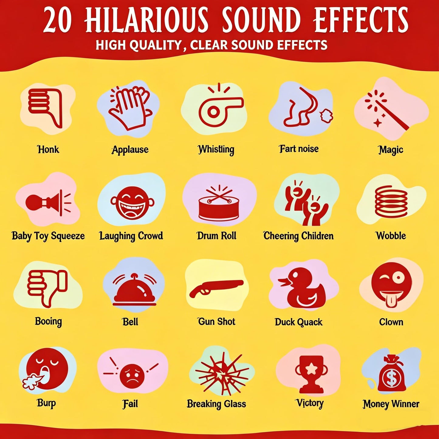 Sound Effects Machine - Gifts for Boys - 20 Hilarious Sounds - Boys Prank Gifts for Kids - 3 4 5 6 7 8 9 10 Year Old Boy Gift - Fun Boys Toys Age 3-13 - Cool Gadgets for Teens Gift (red-B)