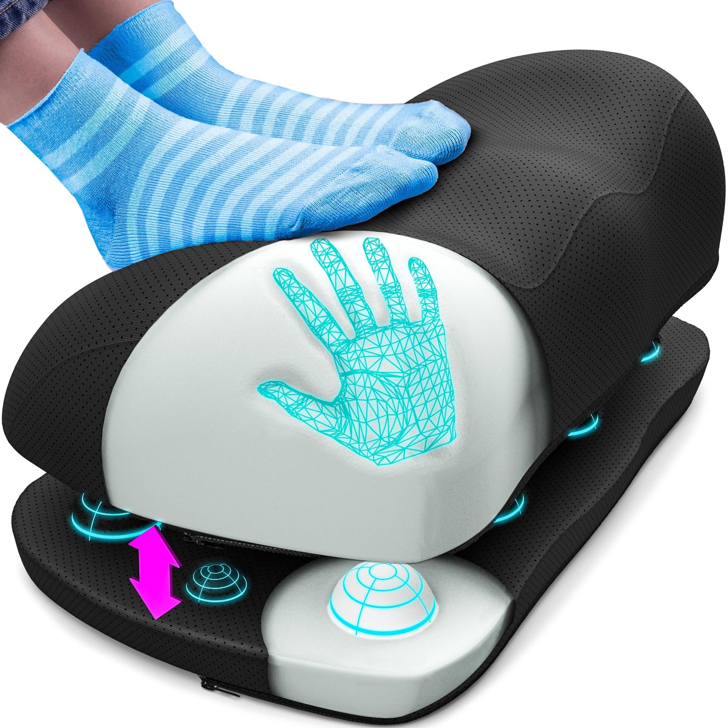 Everlasting Comfort Adjustable Cloud Foot Rest for Under Desk at Work with Pressure Point Nodes - Ergonomic Memory Foam Office Foot Stool & Desk Footrest for Gaming & Home Office