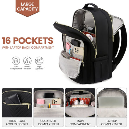 LOVEVOOK Laptop Backpack for Women 15.6 Inch, Womens Backpack for Work Business Travel School College With USB Port, Lightweight Back Pack Computer Laptop Rucksack-Black
