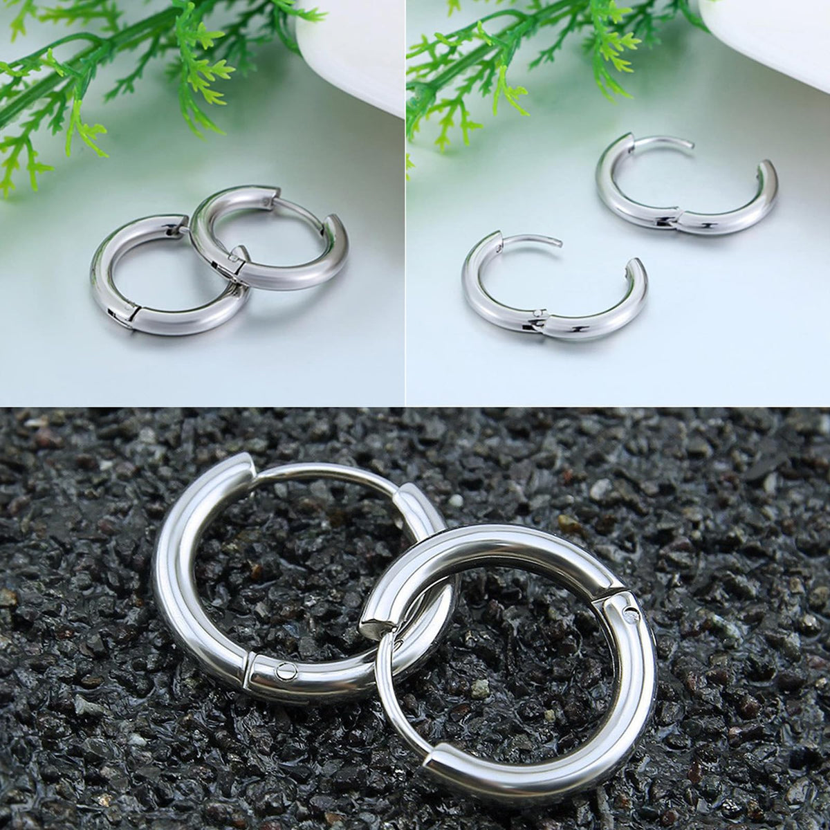 316L Surgical Stainless Steel Huggie Hoop Earrings 14mm Silver Hypoallergenic Earrings Hoop Cartilage Helix Lobes Hinged Sleeper Earrings For Men Women(F02:14mm Silver(THK 2.0mm))