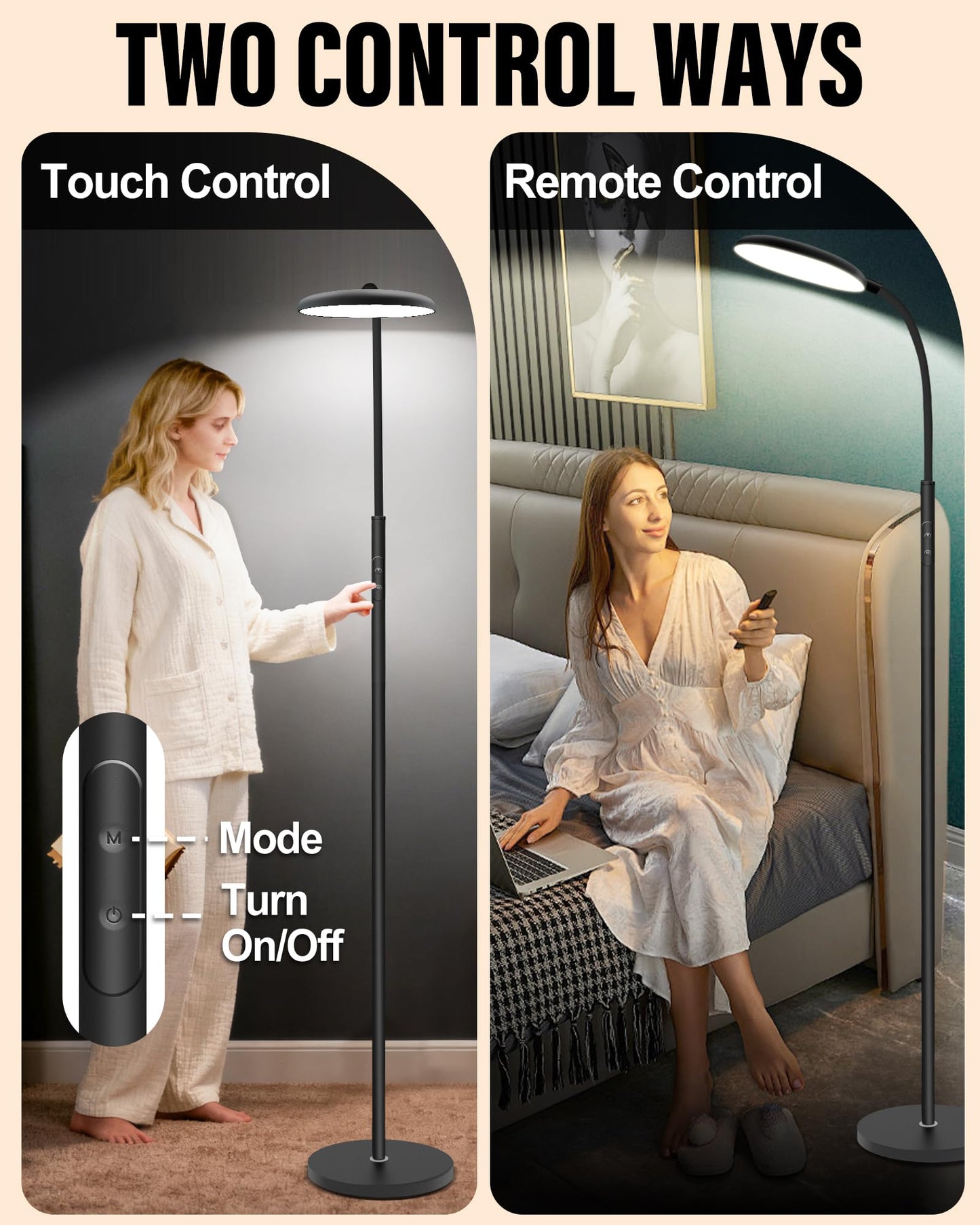 LanAqua Light Therapy Lamp, 11000 Lux UV-Free Happy Therapy Lamp with Touch & Remote Control, Full Spectrum Sunlight Lamp with 10 Brightness & 3 Color Temperatures, Light Therapy Floor Lamp with Timer