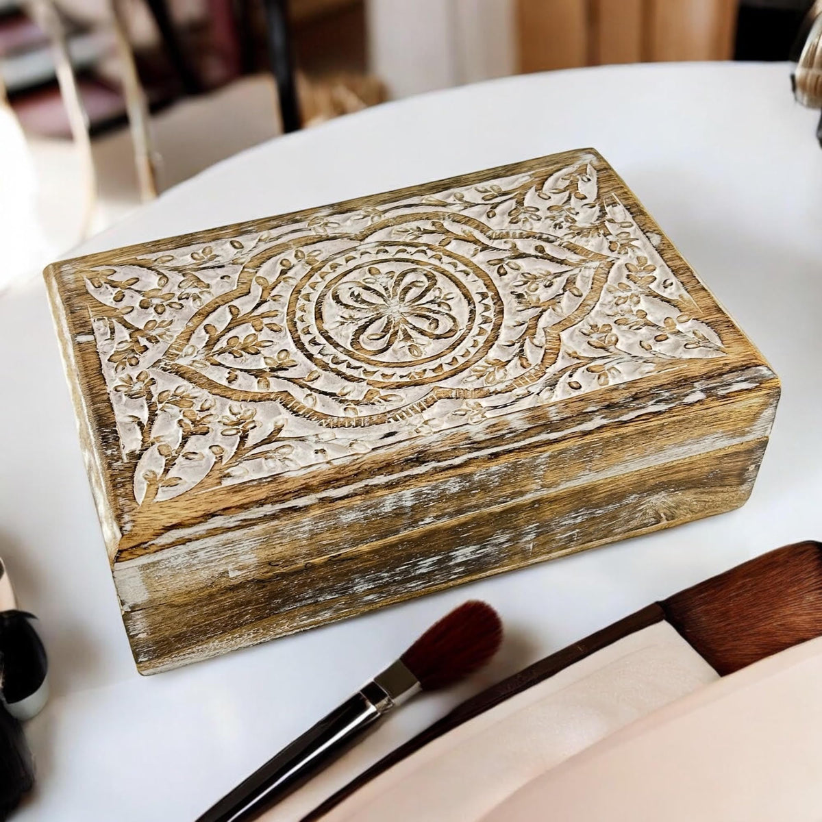 S.B.ARTS Premium Wooden Mini Jewellery Box Butterfly Floral Design-Trinket Box for Ladies-Jewellery Storage Case-Antique Look-Traditionally Handcrafted-Home Decor Accessories-Women Ideal Gift, White