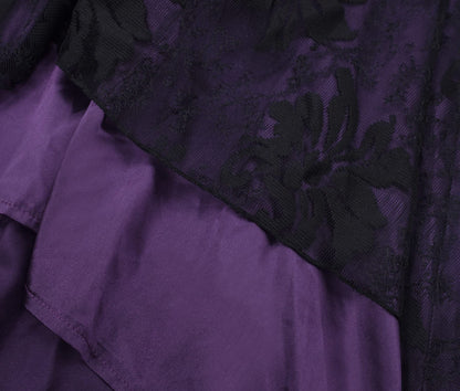 Retro Medieval Dress for Women Victorian Wedding Renaissance Costumes Spaghetti Straps Ruffles Hem Swing Dresses Halloween Vintage Cocktail Cosplay Party Dress A-Purple