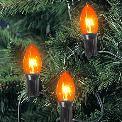Konictom C9 Orange Halloween Light Bulbs, 25-Pack E17 Base, Waterproof Outdoor Bulbs for Halloween Decorations, Patio & Yard Lighting, Spooky Glow for Parties, Pathway & Events