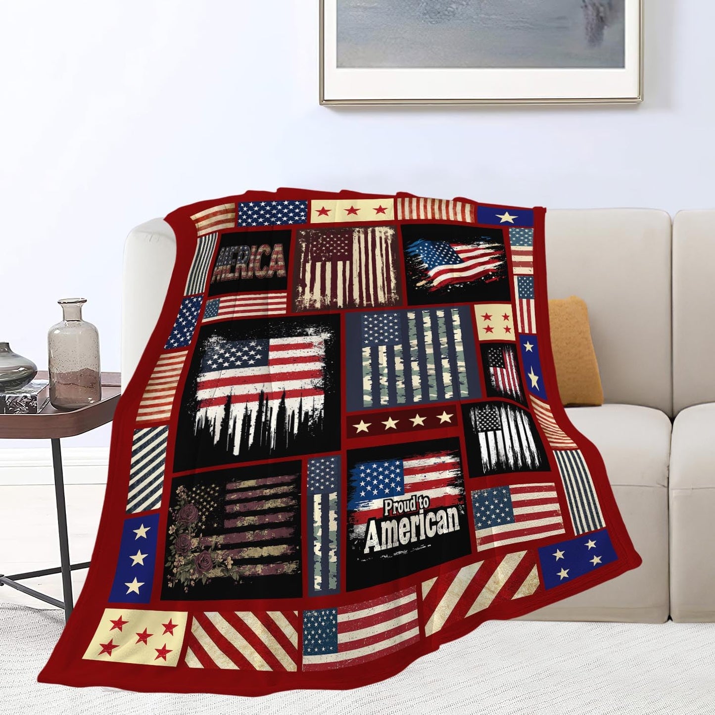 Veteran Blanket American Flag Throw Blanket Veterans Day Gifts for Men Women Adults Super Soft Cozy Plush Fluffy Fuzzy Fleece Blanket Home Decor 60''X80''