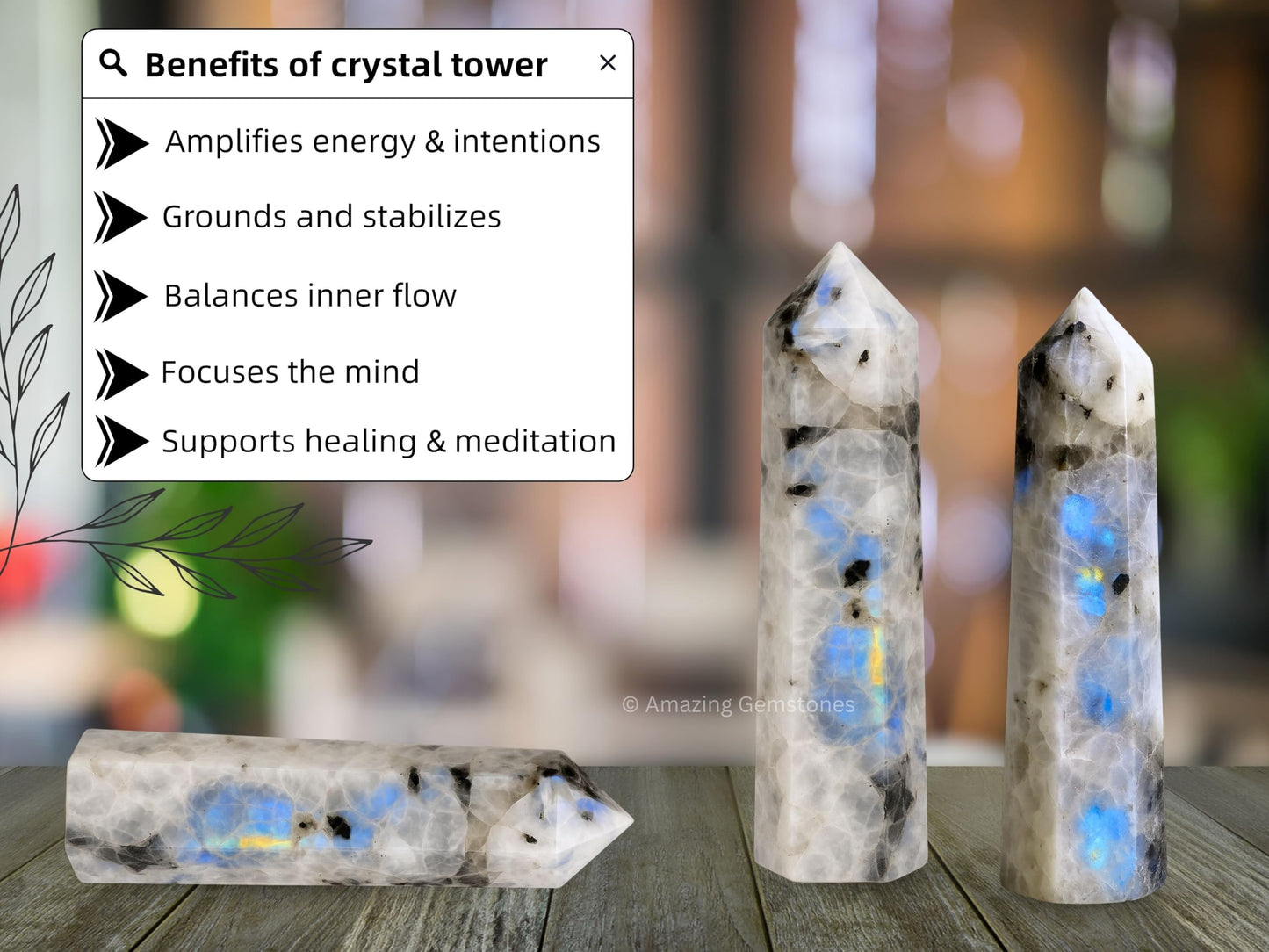Amazing Gemstone Rainbow Moonstone Crystal Towers - Natural Healing Crystal Point Obelisk for Reiki Healing and Crystal Grid (3" to 4" INCH)