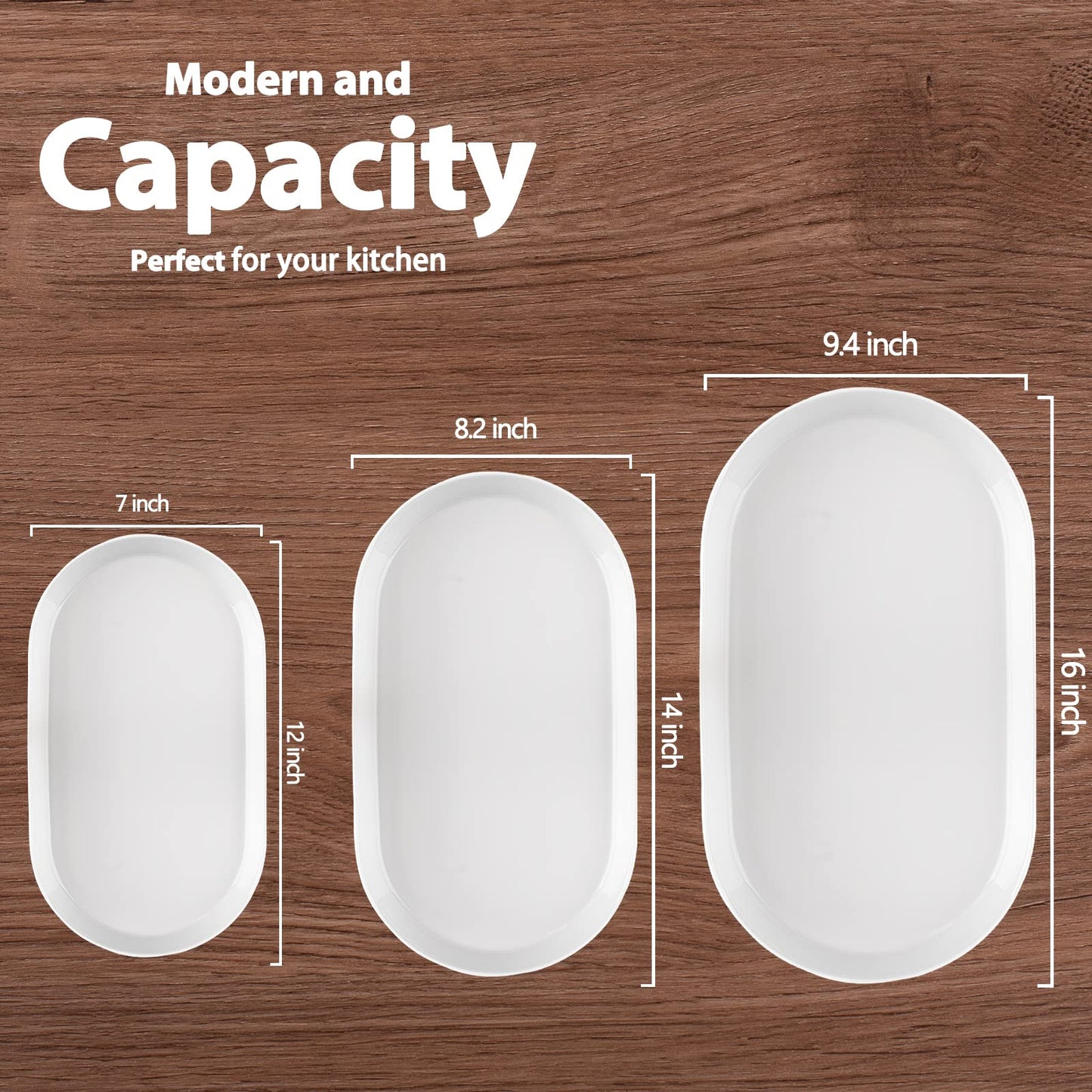 Taeochiy Large Oval Serving Platter Set of 3 (16"/14"/12") - White Ceramic Turkey Platters for Entertaining, Party Serving Tray, Oven Dishwasher Safe