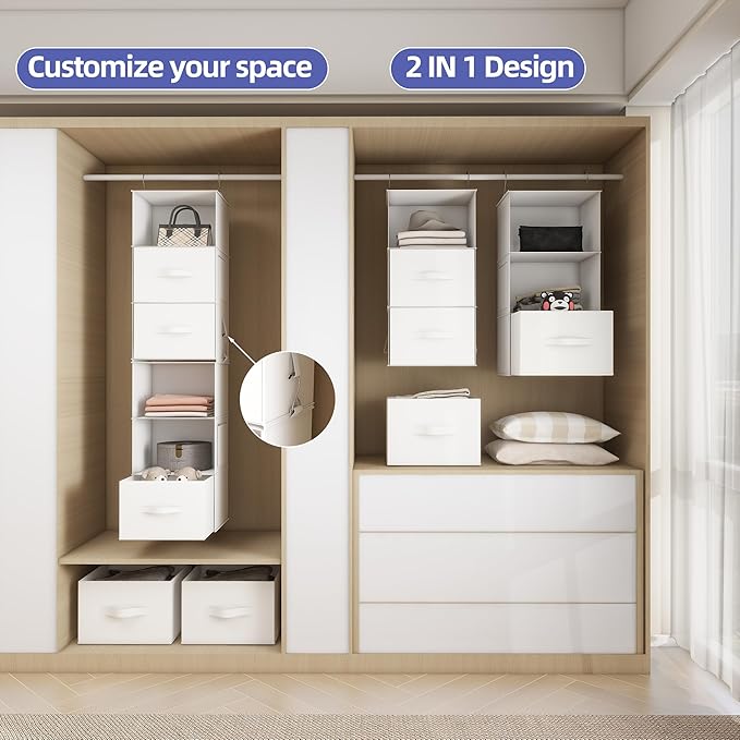 Twira 6-Shelf Hanging Closet Organizer, 2 Separable 3-Shelf Hanging Shelves
