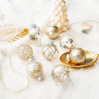 CristBest 30ct Christmas Ball Ornaments-60mm/2.36" Shatterproof Clear Plastic Xmas Balls Baubles Set with Stuffed Delicate Sparkling, Hanging Christmas Tree Decorations (Champagne Gold)