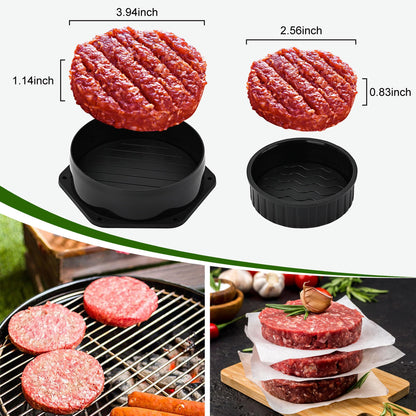 POLIGO Smash Burger Press Kit - 4 in 1 Stuffed Burger Mold, Cast Iron Burger Presses, Sauce Brushes Included - Non Stick Smash Burger Press Set for Grill and Griddle Cooking, Black Round and Rectangle