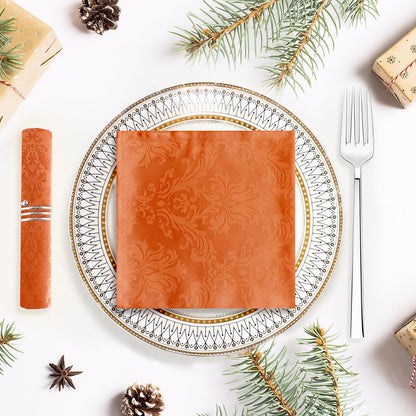 SASTYBALE Rust Jacquard Square Napkin, Damask Wrinkle Free Soft Polyester Napkins, Thanksgiving Fabric Cloth Napkins for Christmas, Wedding,Holiday, Party, Dinners, Set of 4 (Rust, 20X20 inch Napkin)