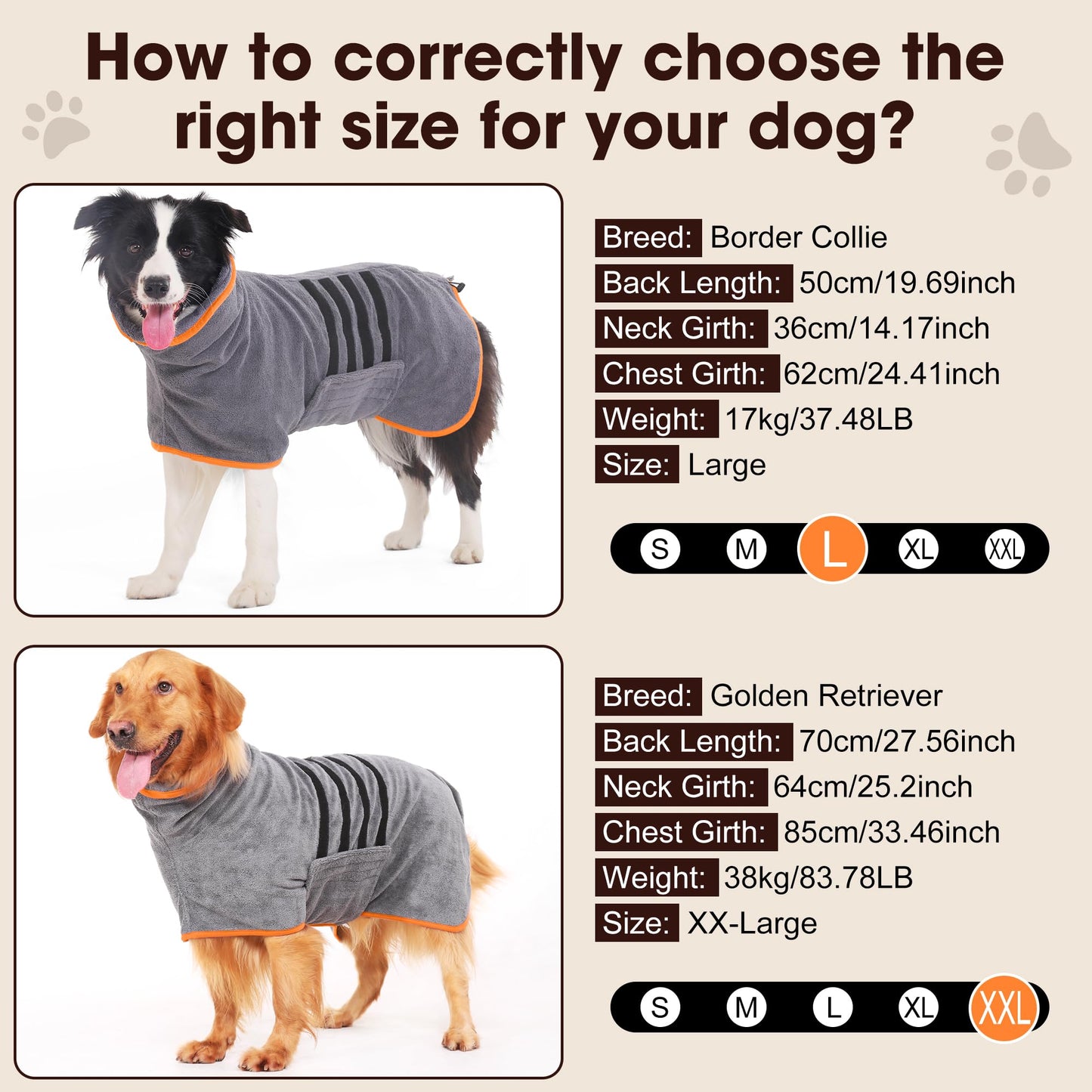 HezzLuv Microfiber Dog Drying Coat – Super Absorbent & Quick-Drying Dog Robe – Adjustable Fit for Medium to Large Dogs – Ideal for Bath, Swim & Wet Walks(Orange, M)
