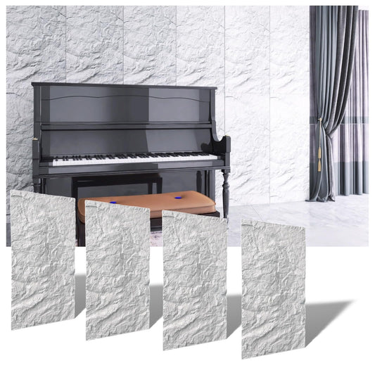 Eazart Modern 3D Wall Panels - Faux Stone Look, Waterproof PU Wainscoting for Interior Wall Decor - 4 Pack, 43.31 x 23.62 inches, White Color