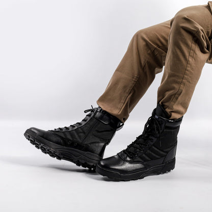 Mens MIG side zip & lace up Army Tactical Combat Boots (Black, UK9)