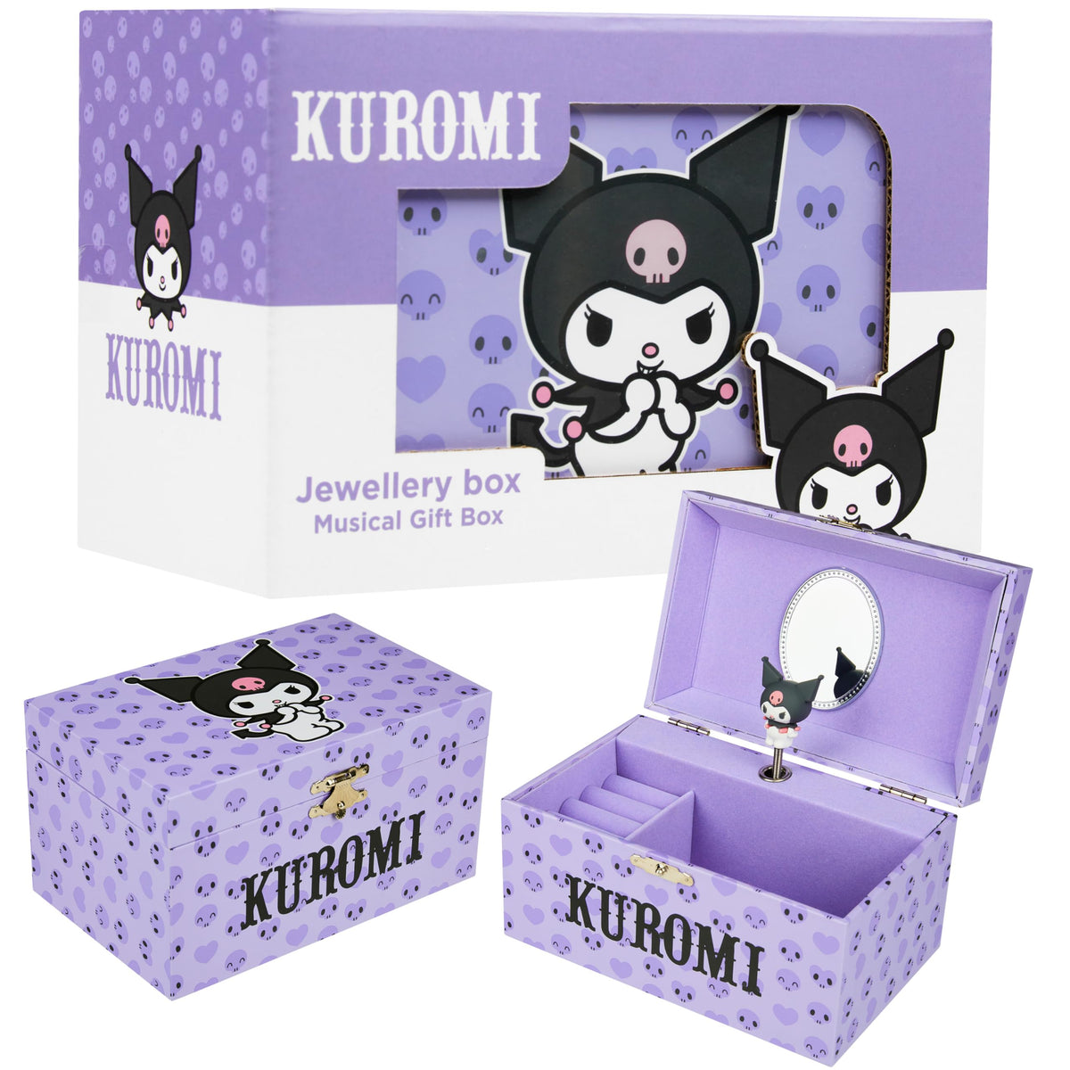 Hello Kitty Sanrio Kuromi Musical Jewelry Box for Girls Teens Women Kawaii Wind Up Music Box Jewelry Organizer Ring Holder Gifts for Women (Purple Kuromi)