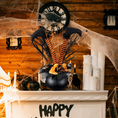Amyhill Halloween Decoration Table Artificial Flower Glitter Halloween Witch Boot Tabletop Decor Centerpieces Cauldrons Fake Flowers Halloween House Haunted Decor for Home Party Decor 13 x15.7 Inches