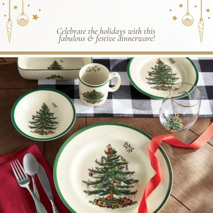 Spode Christmas Tree 19oz Stemless Wine Glasses, Set of 4 - Vintage-Inspired Holiday Drinkware with Cozy Seasonal Charm, Ideal for Mulled Wine at Festive Gatherings & Holiday Entertaining