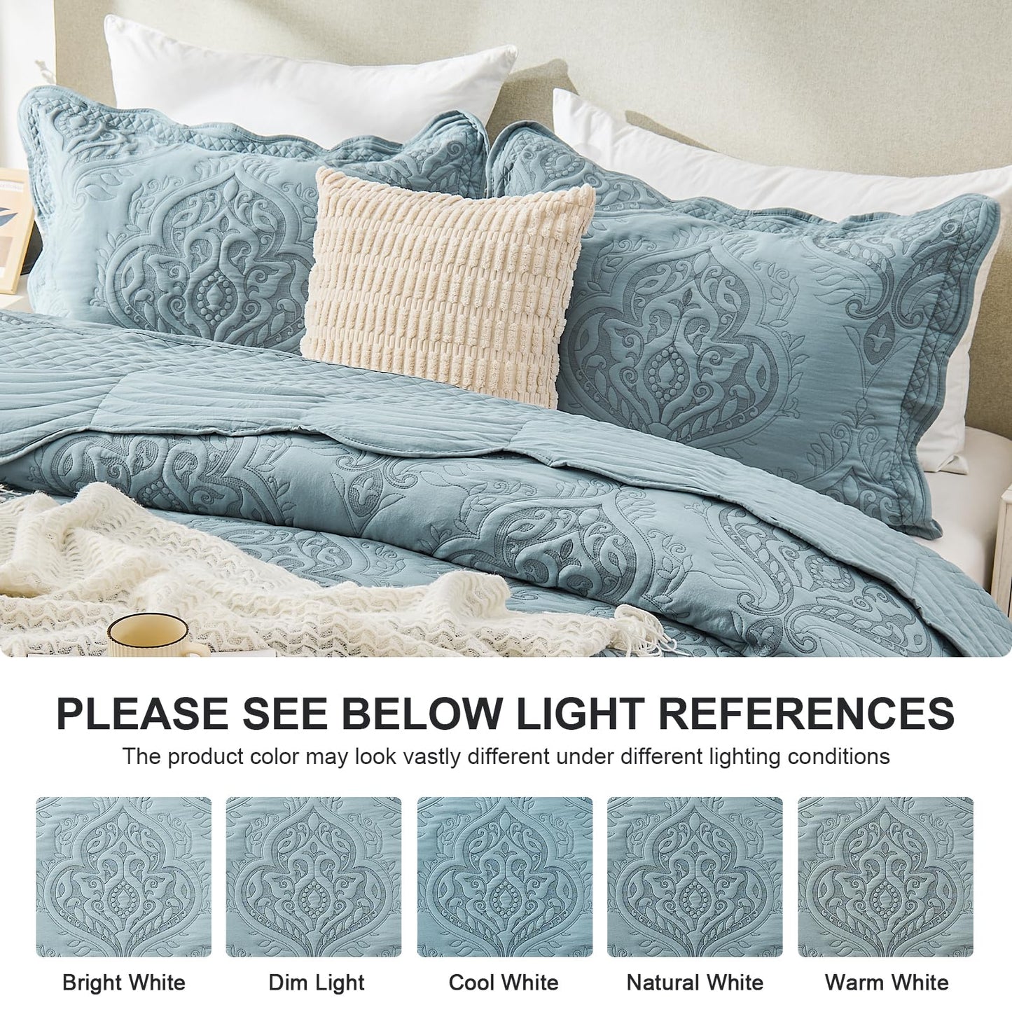 DaisyHuang Oversized Bedspread Coverlet Set Queen Size - Lightweight Bedding Cover - Beautiful Stitching - 4 Piece Reversible Bedspread, Dusty Blue