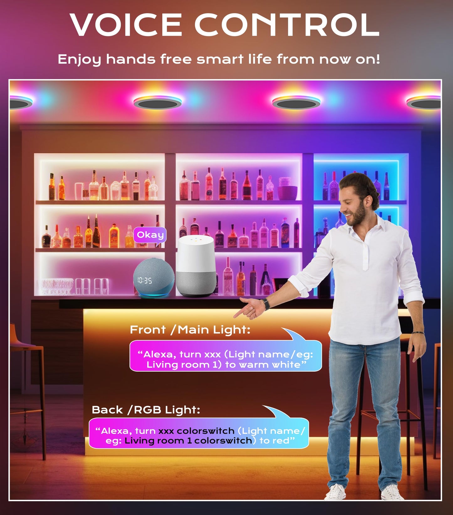 CLOUDY BAY [4 Pack] 4 Inch RGB Smart Recessed Lighting with Gradient Accent Light and Night Light,13W Recessed Lights Ultra-Thin Can-Killer Downlight, Compatible with Alexa and Google Home Assistant