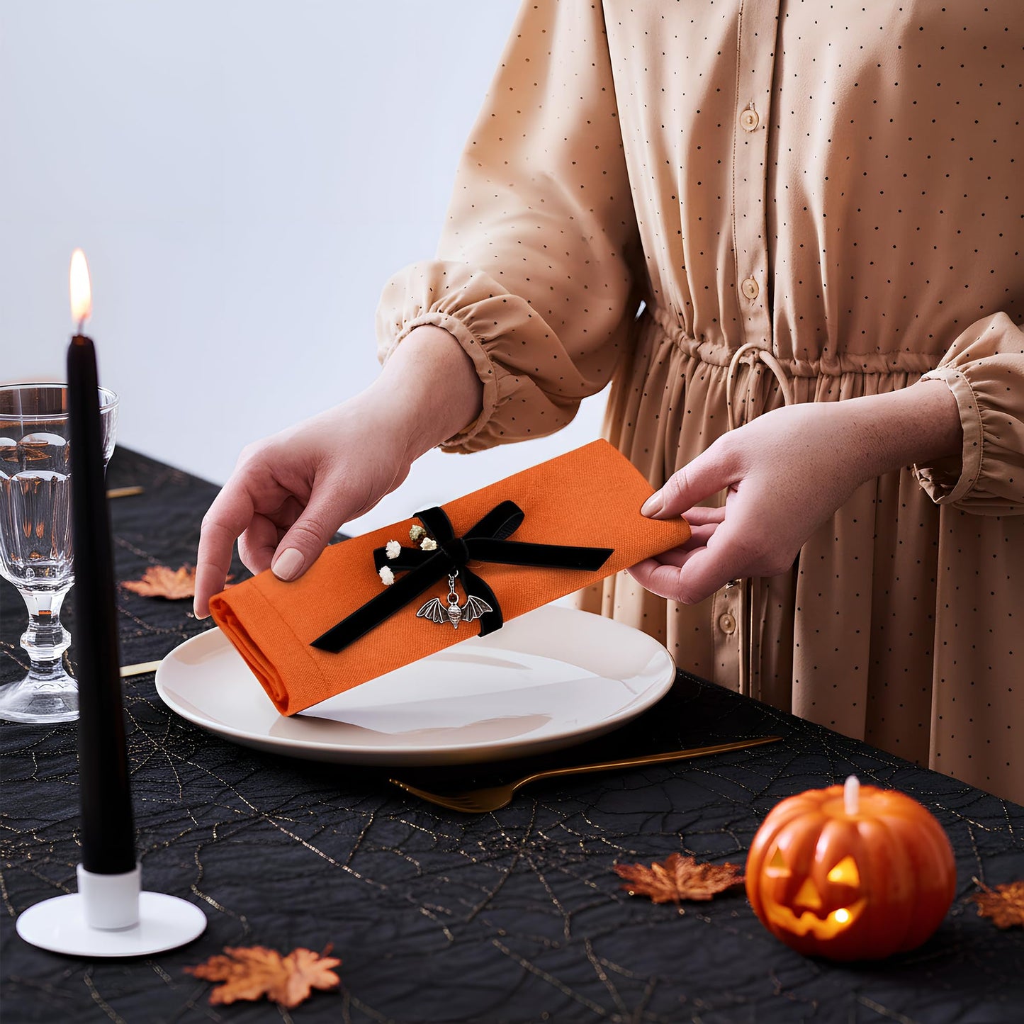 Utopia Home [24 Pack, Orange] Cloth Napkins 17x17 Inches, 100% Polyester Hemmed Edges, Washable and Reusable Ideal for Halloween, Thanksgiving, Parties, Weddings and Dinners