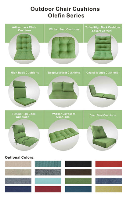 BOSSIMA Outdoor Indoor High Back Chair Tufted Cushions Comfort Replacement Patio Seating Cushions Deep Green