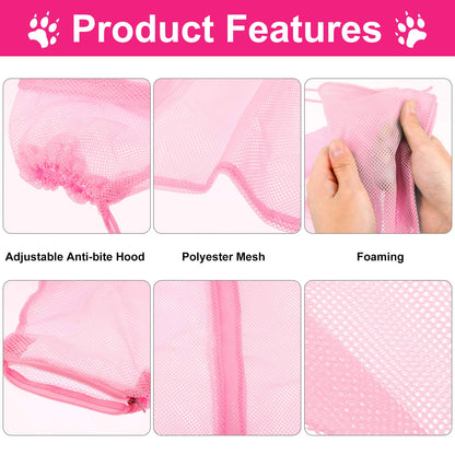 Patelai 5 Pcs Cat Bathing Bag Set Cat Grooming Bag Adjustable Pet Shower Net Muzzles Nail Clipper Tick Remover Tool Massage Brush(Pink)