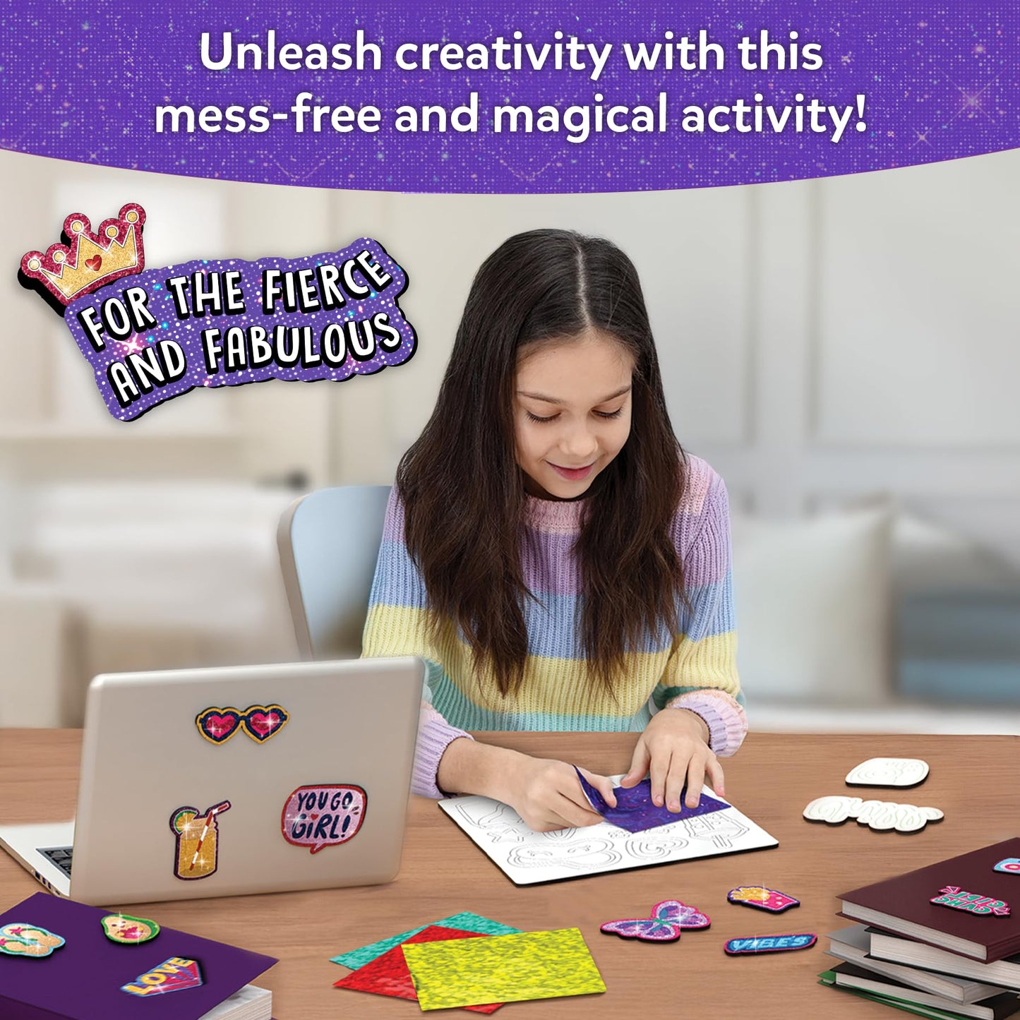 Skillmatics Foil Fun - Girl Power, DIY Foil Art Craft Kit, Mother’s Day Gift, Mess-Free Activity, 20+ Magnets & 60+ Stickers, Travel, Screen-Free Fun, Party Favor for Kids, Tweens, Teens (Ages 7-13)