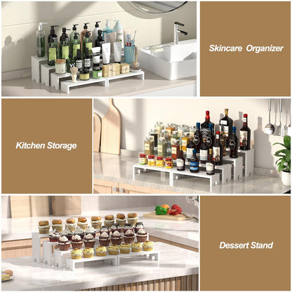 2 Set Large White Wooden Tiered Riser Display Stands for Vendor Events,Stackable Wooden Cupcake Stand,Farmhouse Decor Wood Dessert Table Display Set,Vendor Booth Display Items,Food Display Risers for Party（12-11.2-10.4-9.6IN）