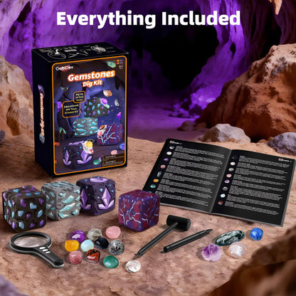GobiDex Gemstones Dig Kit for Kids, Excavate 16 Real Gemstones, STEM Science Toy, Archaeology & Geology Science Gift for Boys and Girls Age 6+