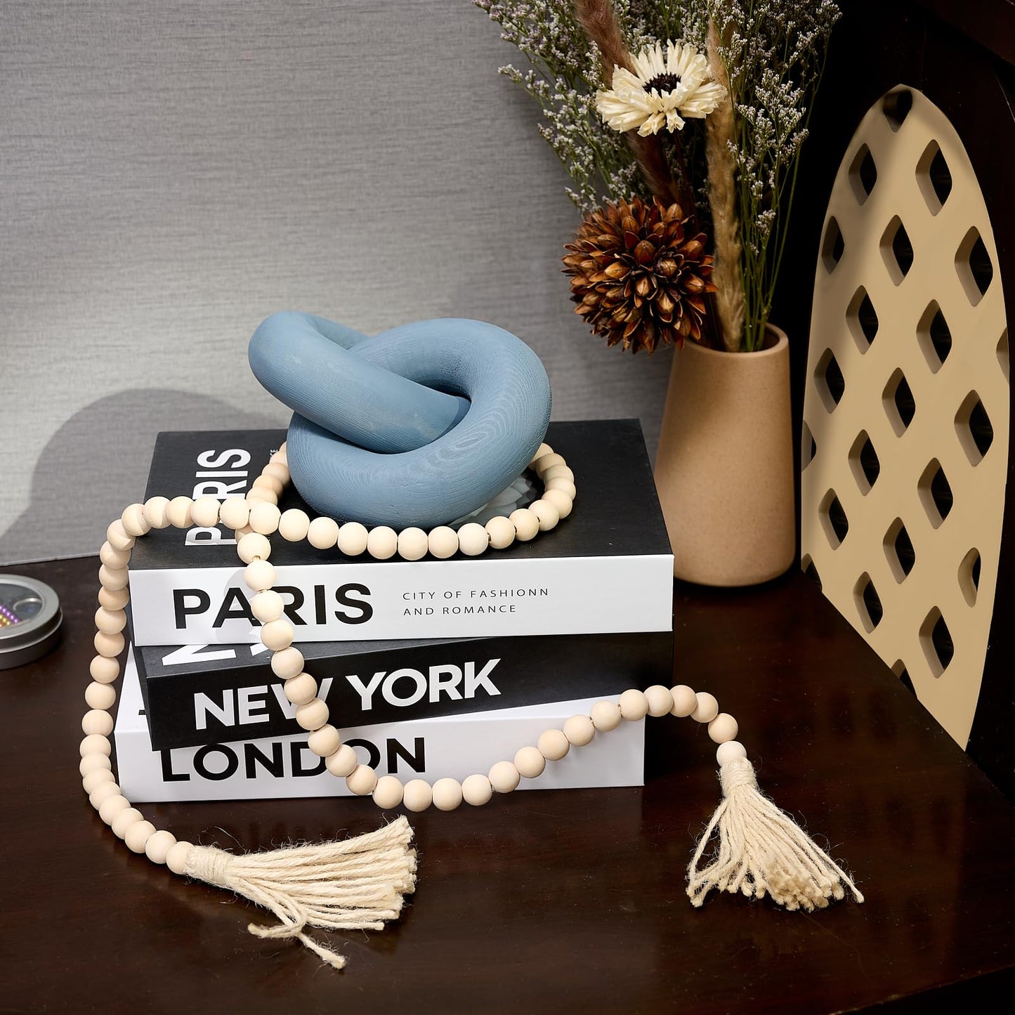 baqor Wood Knot Decor Chain Link - Coffee Table Shelf Office Entryway Decorative Object Wooden Knot Sculpture Rustic Accents Modern Boho Celtic Home Living Room Farmhouse