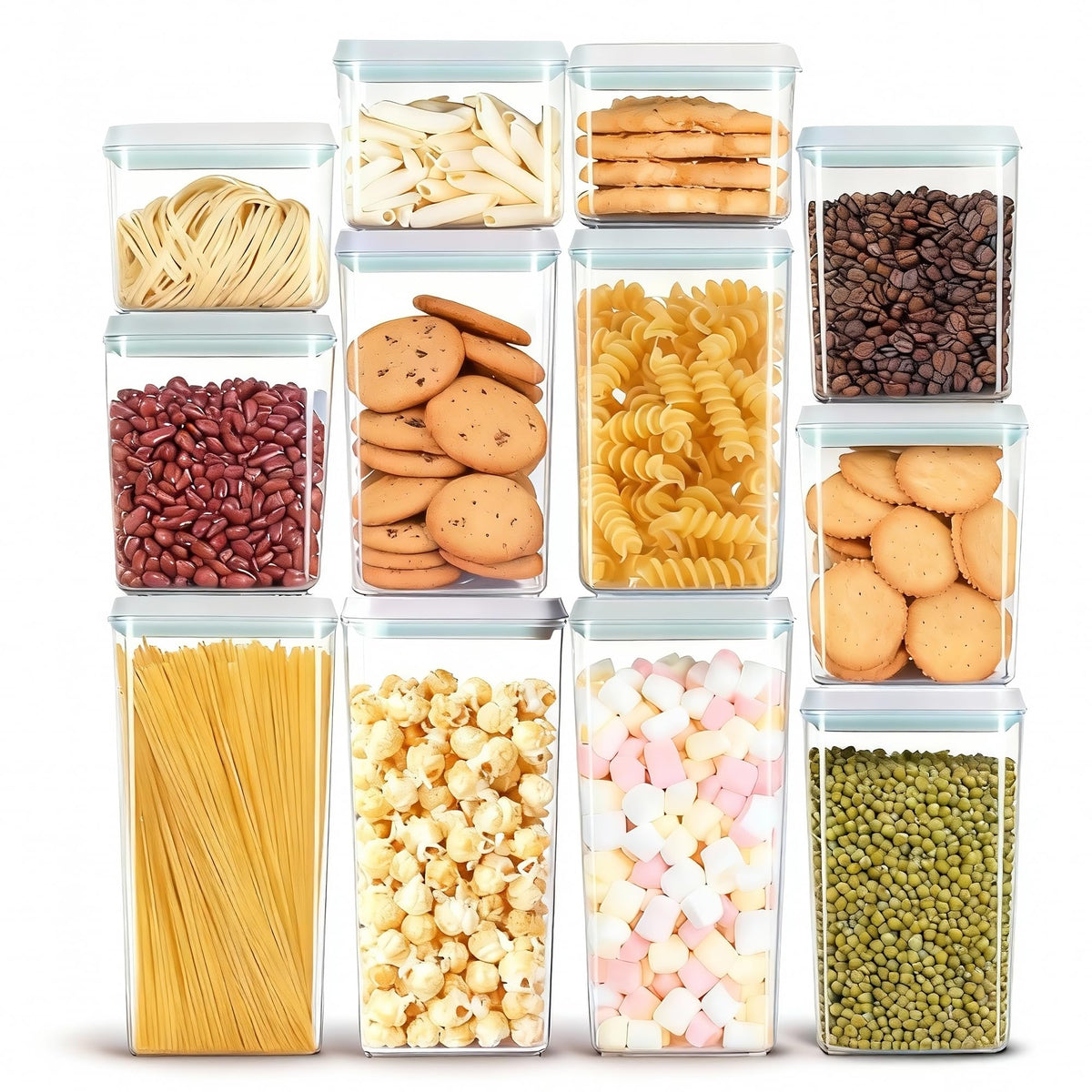 Cozey Daily Pop Containers with Lids - Stackable Airtight Food Storage, Kitchen Pantry Storage Containers for Snacks Candy Salt Herbs Spices BPA-Free (12PCS (1.2 + 2.0 + 2.7 + 3.3 Qt) * 3)