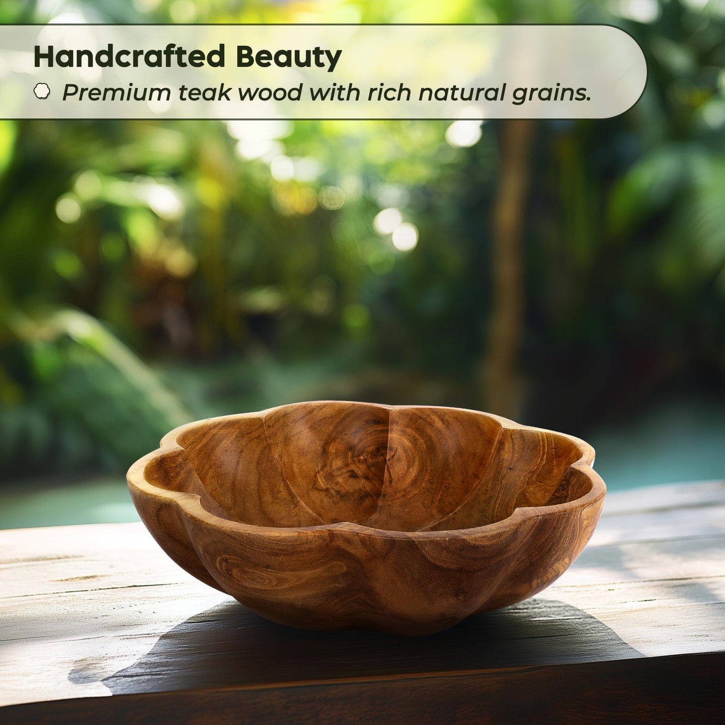 Spaceneat Wooden Fruit Bowl for Kitchen Counter - 11.8" x 3.2" Large Teak Wood Serving Bowl for Food, Salad, Bread or Home Decor - Handcrafted by Artisans in Indonesia - Dining Decorative Centerpiece