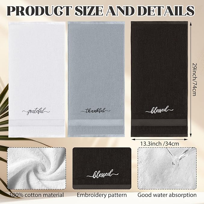 Peryiter 3 Pcs Farmhouse Bathroom Decor Hand Towels 14x29 Inch Cotton Bath