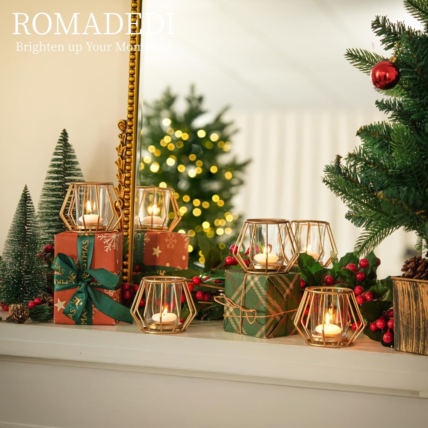 Geometric Tea Light Candle Holders - Wedding Centerpiece for Tables Morden Metal Votive Tealight Candles Stand with Glasses Coffee Home Room Decor Wedding Party Birthday Decoration, Gold 12 pcs