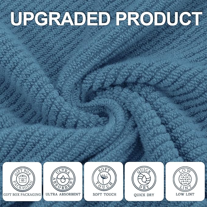 VOOVA & MOVAS Blue Towels Bathroom Sets, 100% Cotton | Lightweight | Soft |