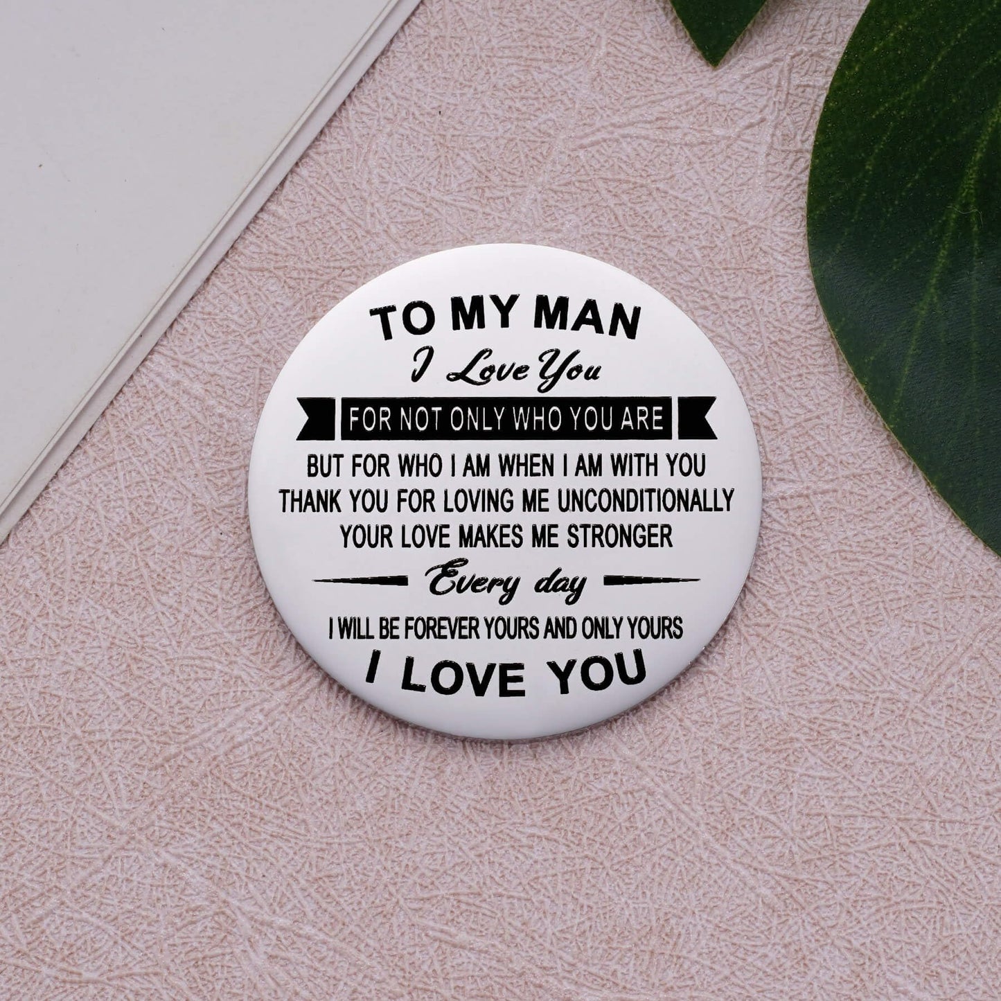 To My Men Pocket Hug Token I Love You Gift for Husband Boyfriend Birthday Christmas Anniversary Valentines Day Gift for Him Double Sided Message Engraved with Leather Keychain