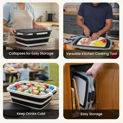 Havenity BBQ Prep Tub 2 Pack (8L+8L) - Multifunctional Collapsible Camping Cutting Board with Upgraded Locking lid, Meal Prep Meat Storage Container Perfect for Grilling, Outdoor Cooking (Large x 2)