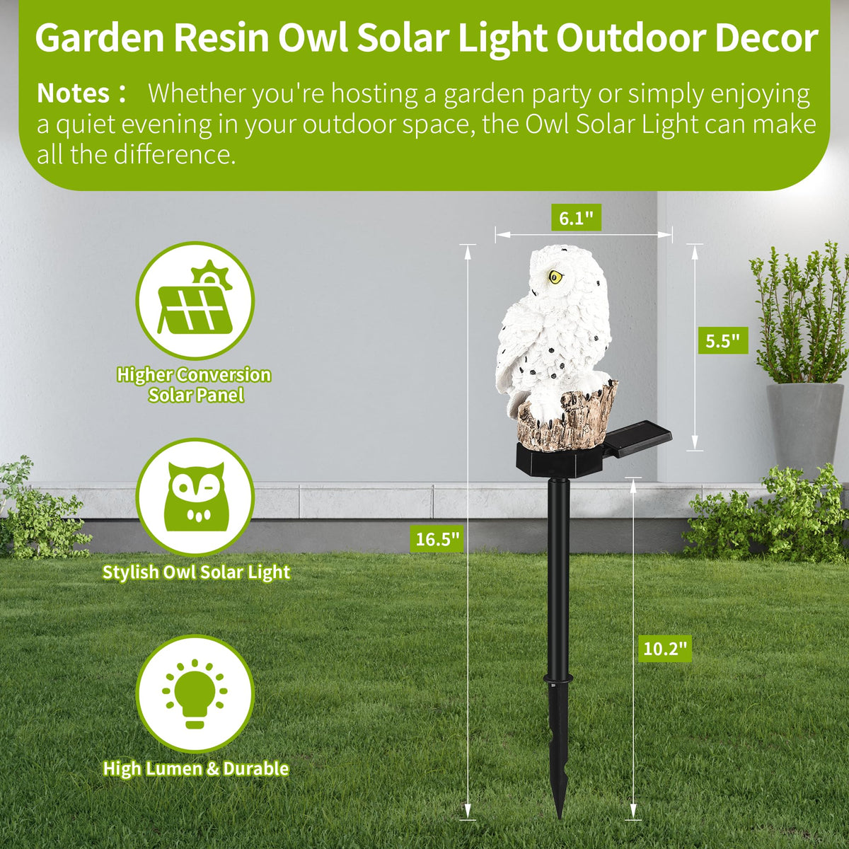 XURLEQ Garden Solar Light Outdoor Decor, Solar LED Light with Stake, Waterproof for Walkway Courtyard Party Decoration, White and Black Owl