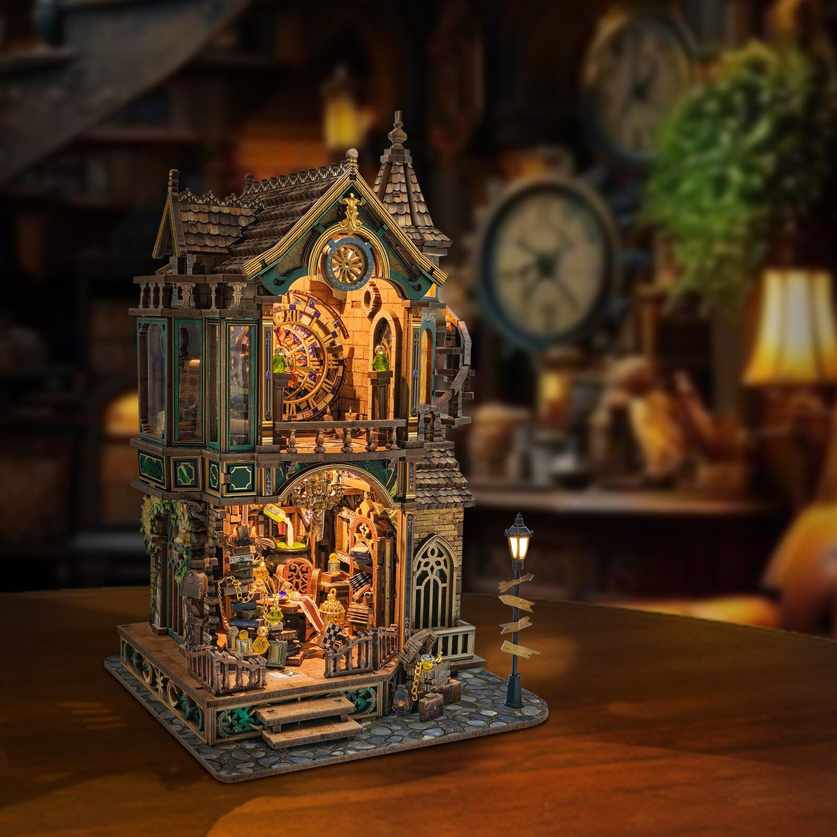 LORENOOK Magic Clock Tower Book Nook, Miniature Building Kit with LED Light