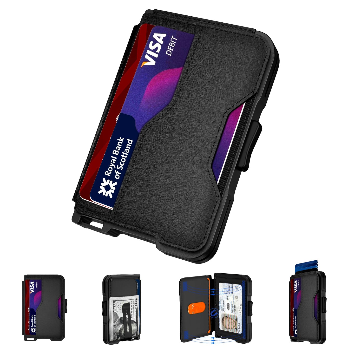 tizmuo Wallet for Men, Slim Wallet for Men with Money Clip, Pop Up Card Case, RFID Blocking Bifold Wallets, Minimalist Leather Slots Credit Card Holder with Gift Box, Black