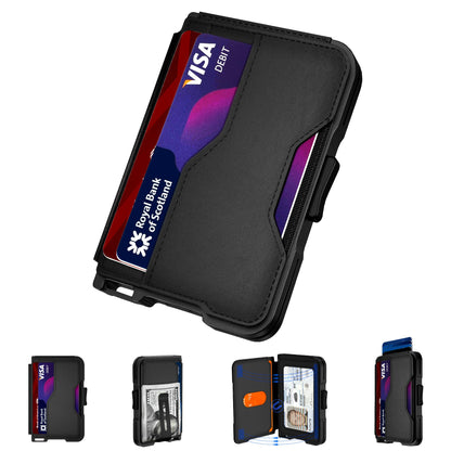 tizmuo Wallet for Men, Slim Wallet for Men with Money Clip, Pop Up Card Case, RFID Blocking Bifold Wallets, Minimalist Leather Slots Credit Card Holder with Gift Box, Black