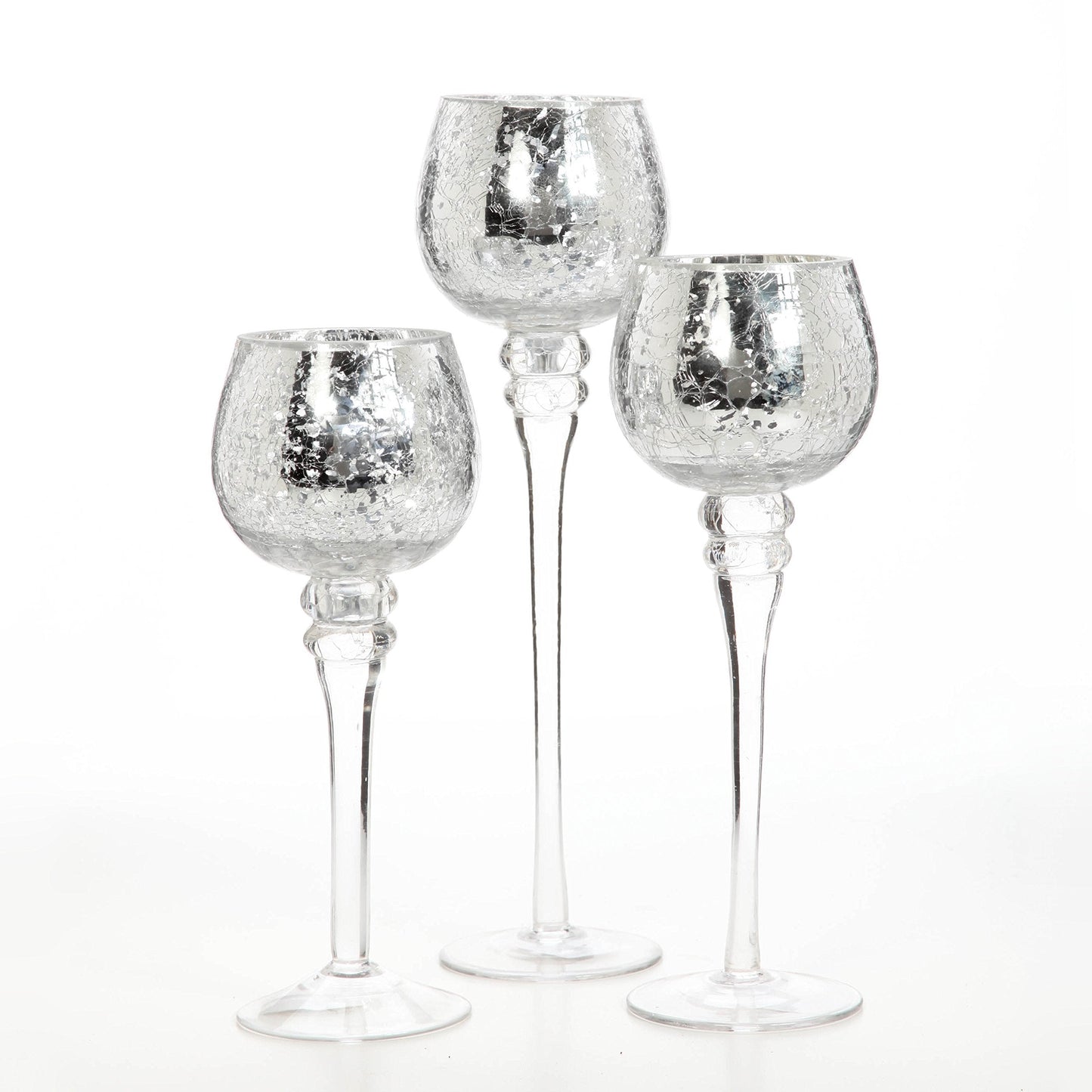 Hosley Set of 3 Crackle Metallic Glass Tealight Holders 12 Inch, 10 Inch, 9 Inch Elegant Home Decor for Ambient Lighting and Stylish Centerpieces and Gift
