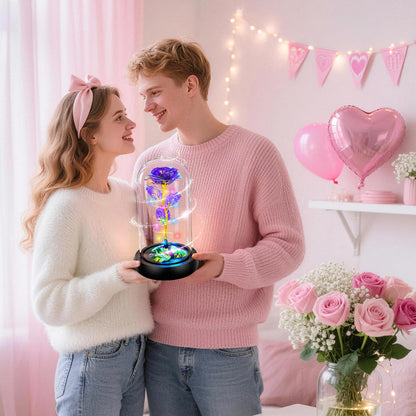 Childom Valentines Day Rose Gifts for Her,Birthday Gifts for Women Mom Mothers Day,Flowers for Delivery Prime,Rotating Purple Light Up Rose in A Glass Dome,Anniversary Valentines Rose Gift for Wife