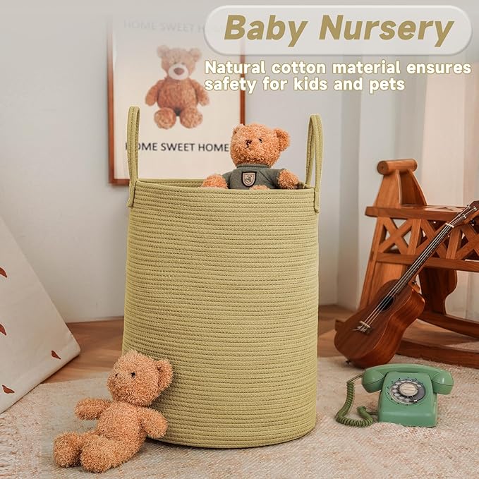 Large Woven Laundry Basket Hamper, 60L Cotton Rope Storage Bin