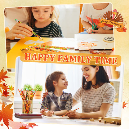 Crtiin 50 Pcs Fall Pencil Thanksgiving Assortment Wood Pencils Autumn Cylinder Funny Pencils Maple Leaf Turkey Pumpkin Decorative Pens for Kids School Supplies Autumn Party Gift, 10 Styles